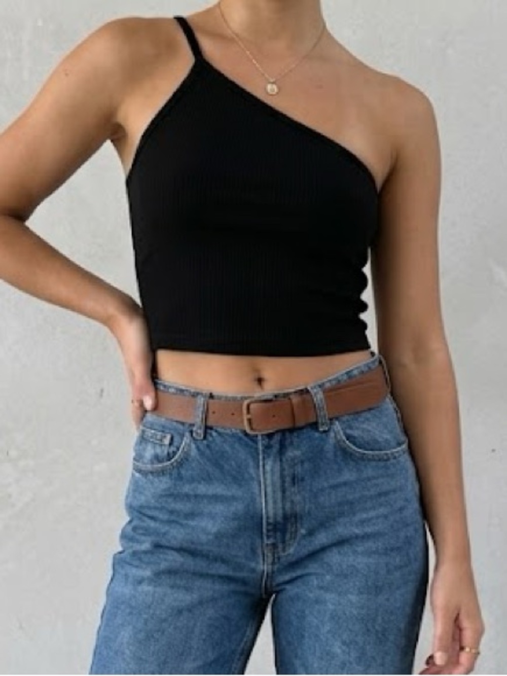 Madewell Black One Strap Ribbed Crop Top Medium